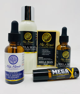 Mela Man Oil and Lotion and Soap Bundle that includes Daily Immune and MegaX