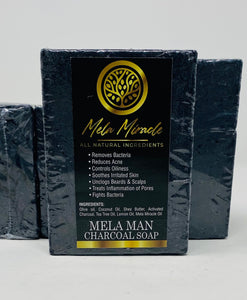 Mela Man Charcoal Soap a mens moisturizing bar soap that reduces acne while controlling oiliness
