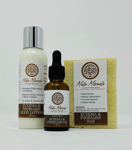 Mela Miracle Eczema and Psoriasis Oil Lotion and Soap treats acne, psoriasis, eczema and other skin problems