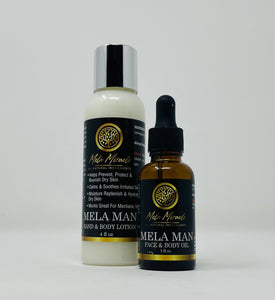 Mela Man Oil and Lotion Bundle moisturizes dry rough skin while reducing dark spots wrinkles and rejuvenates skin