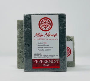 Mela Miracle Peppermint Soap a moisturing bar soap that soothes pain and relaxes muscles while reducing inflammation